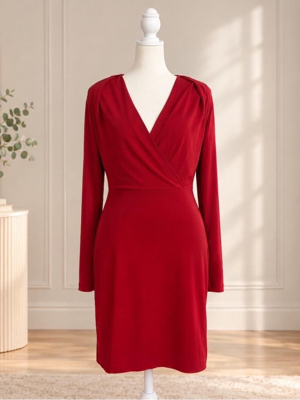 Banana Republic Crimson Wrap V-Neck Long-Sleeve Dress